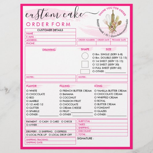 Neon Roze Eenvoudige Moderne Bakkerij Cake Bestelf Flyer (Voorkant)