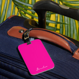 Neon Roze Effen Kleur aangepaste naam Bagagelabel