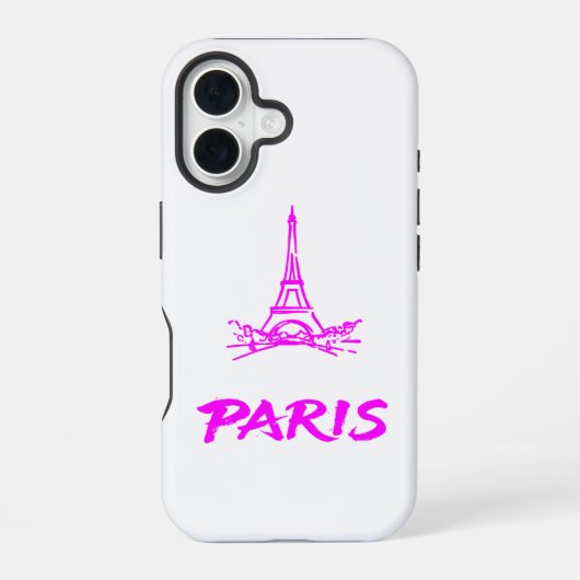 Neon Roze Eiffeltoren Paris Schets iPhone 16 Hoesje (Achterkant)