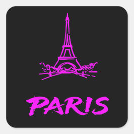Neon Roze Eiffeltoren Paris Schets Modern Vierkante Sticker