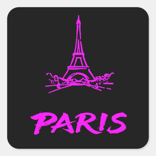 Neon Roze Eiffeltoren Paris Schets Modern Vierkante Sticker (Voorkant)