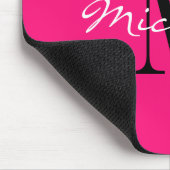 Neon roze elegante aangepaste naam monogram comput muismat (Hoek)