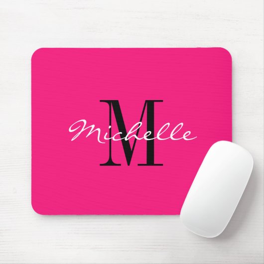 Neon roze elegante aangepaste naam monogram comput muismat (Met muis)