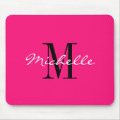 Neon roze elegante aangepaste naam monogram comput muismat (Voorkant)