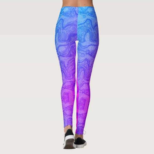 Neon Roze en Blauw Gedroogde kleurrijke strepen Leggings (Achterkant)