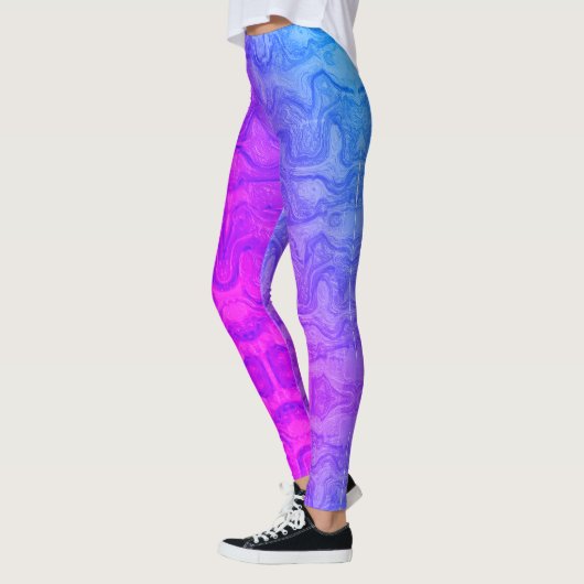 Neon Roze en Blauw Gedroogde kleurrijke strepen Leggings (Links)