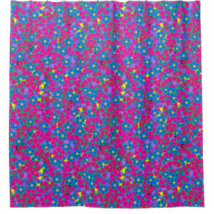Neon roze en blauwe bloemen douchegordijn