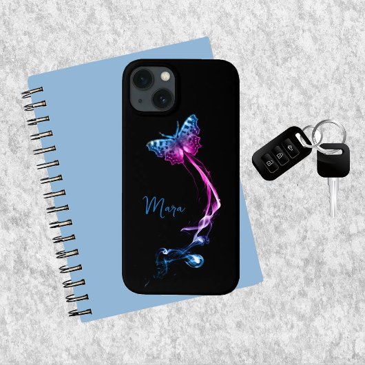 Neon roze en blauwe vlinder Case-Mate iPhone case