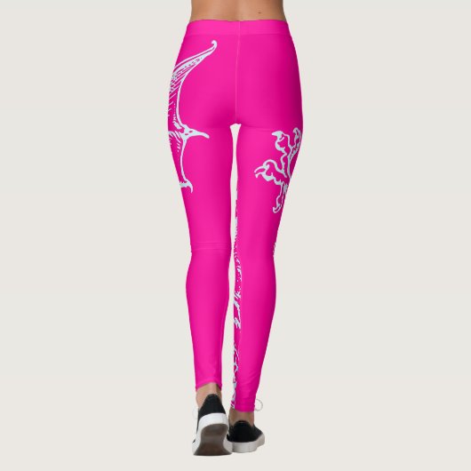 Neon Roze en Blauwgroen Dragon Pattern Athletic Leggings (Achterkant)