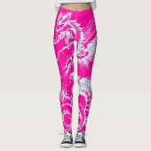 Neon Roze en Blauwgroen Dragon Pattern Athletic Leggings (Voorkant)