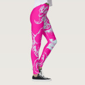Neon Roze en Blauwgroen Dragon Pattern Athletic Leggings (Rechts)