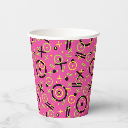 Neon roze en Blue Doodle Pattern van 80 en 90 Papieren Bekers (Voorkant)