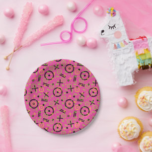 Neon roze en Blue Doodle Pattern van 80 en 90 Papieren Bordje