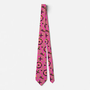 Neon roze en Blue Doodle Pattern van 80 en 90 Stropdas