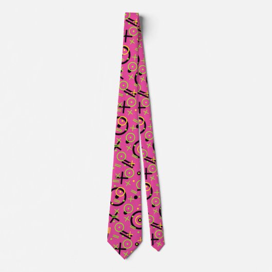 Neon roze en Blue Doodle Pattern van 80 en 90 Stropdas (Voorkant)