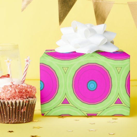 Neon roze en groene Abstracte cirkels Cadeaupapier (Verjaardagsfeest)