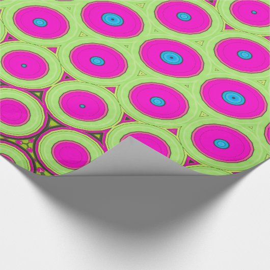Neon roze en groene Abstracte cirkels Cadeaupapier (Hoek)