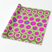 Neon roze en groene Abstracte cirkels Cadeaupapier (Uitgerold)