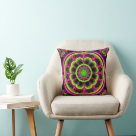Neon roze en groene caleidoscoop ontwerp kussen