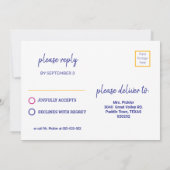 Neon roze en paars Pickleball B'day + RSVP Uitnodi Kaart (Achterkant)