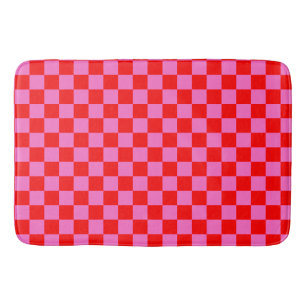 Neon Roze en Rood Geruite Checkerboard Badmat