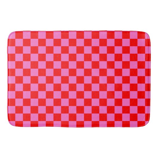 Neon Roze en Rood Geruite Checkerboard  Badmat (Voorkant)