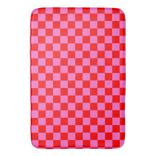 Neon Roze en Rood Geruite Checkerboard Badmat (Voorkant Verticaal)