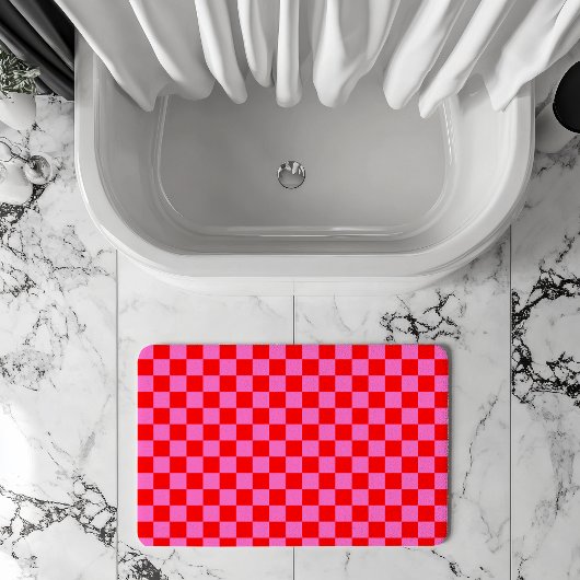 Neon Roze en Rood Geruite Checkerboard Badmat