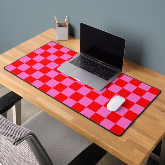 Neon Roze en Rood Geruite Checkerboard  Bureaumat (Kantoor 2)
