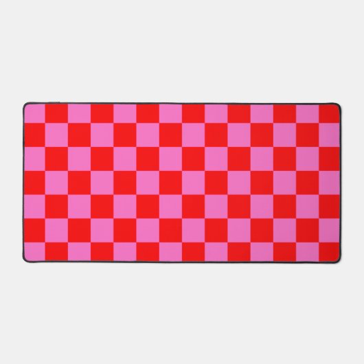 Neon Roze en Rood Geruite Checkerboard  Bureaumat (Voorkant)