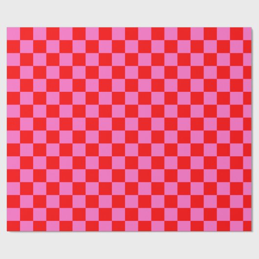 Neon Roze en Rood Geruite Checkerboard  Cadeaupapier (Vlak)