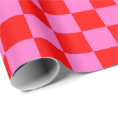 Neon Roze en Rood Geruite Checkerboard  Cadeaupapier (Rol Hoek)