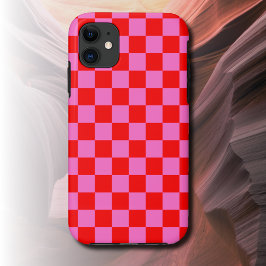 Neon Roze en Rood Geruite Checkerboard  Case-Mate iPhone Case