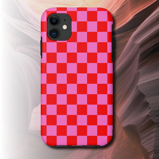 Neon Roze en Rood Geruite Checkerboard Case-Mate iPhone Case