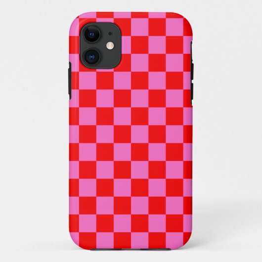 Neon Roze en Rood Geruite Checkerboard  Case-Mate iPhone Case (Achterkant)