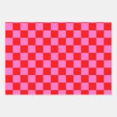 Neon Roze en Rood Geruite Checkerboard  Inpakpapier Vel (Voorkant 3)
