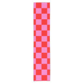 Neon Roze en Rood Geruite Checkerboard  Korte Tafelloper (Voorkant)