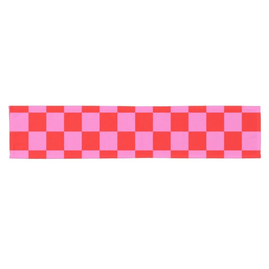 Neon Roze en Rood Geruite Checkerboard Korte Tafelloper (Horizontaal)