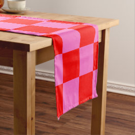 Neon Roze en Rood Geruite Checkerboard  Korte Tafelloper
