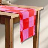 Neon Roze en Rood Geruite Checkerboard Korte Tafelloper
