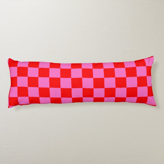 Neon Roze en Rood Geruite Checkerboard Lichaamskussen (Achterkant)