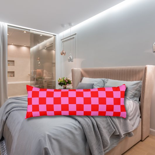 Neon Roze en Rood Geruite Checkerboard Lichaamskussen