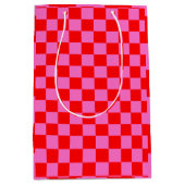 Neon Roze en Rood Geruite Checkerboard  Medium Cadeauzakje (Voorkant)