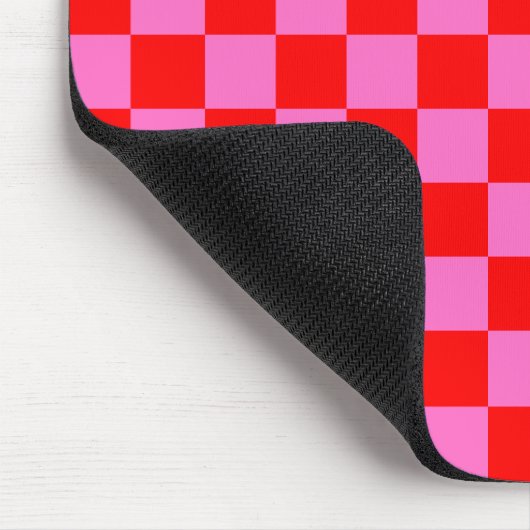 Neon Roze en Rood Geruite Checkerboard  Muismat (Hoek)