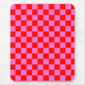 Neon Roze en Rood Geruite Checkerboard  Muismat (Voorkant)