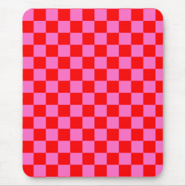 Neon Roze en Rood Geruite Checkerboard  Muismat