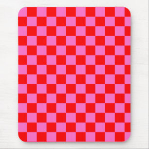Neon Roze en Rood Geruite Checkerboard  Muismat