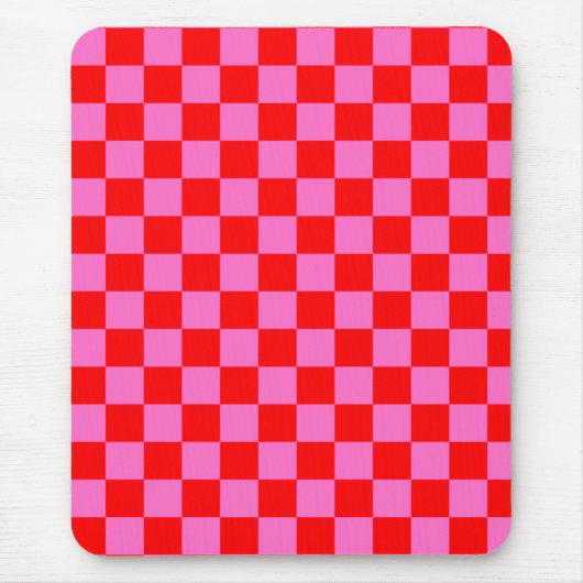 Neon Roze en Rood Geruite Checkerboard  Muismat (Voorkant)