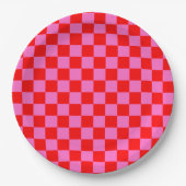 Neon Roze en Rood Geruite Checkerboard  Papieren Bordje (Voorkant)