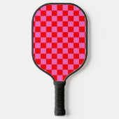 Neon Roze en Rood Geruite Checkerboard Pickleball Paddle (Voorkant)